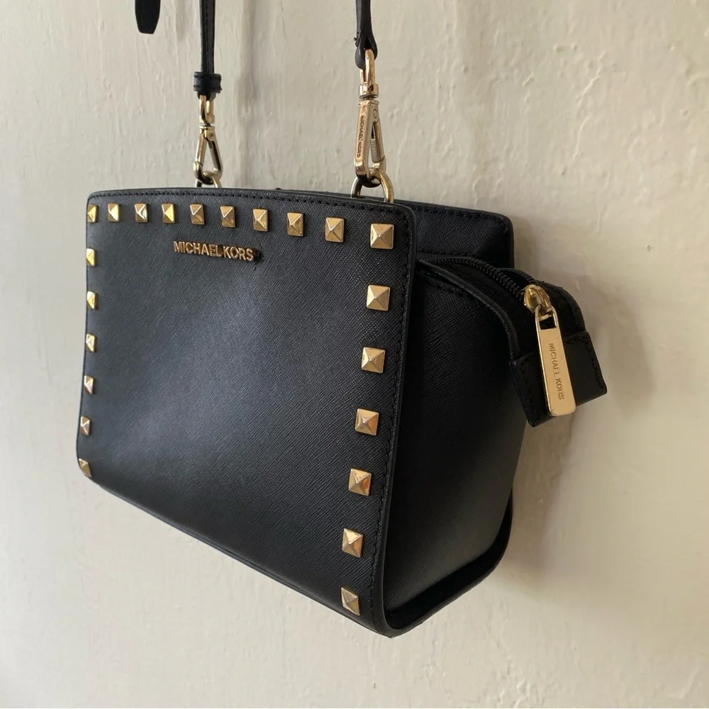 Michael Kors Selma Medium Metallic Leather Crossbody